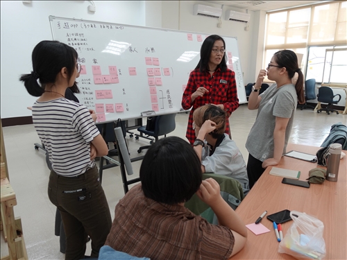 8-本校課程所張月霞老師與學生以便利貼進行遊戲設計討論